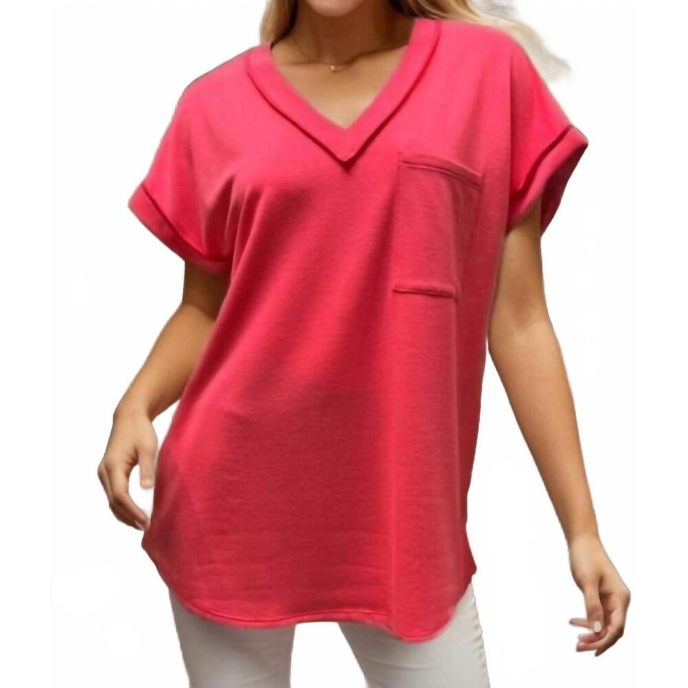 NEW HEIMISH USA women's v-neck top in hot pink